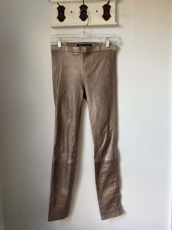 All Saints Pants - AllSaints Metallic Taupe-Look Lamb Leather Leggings Low rise Pants 4 Moto Tights